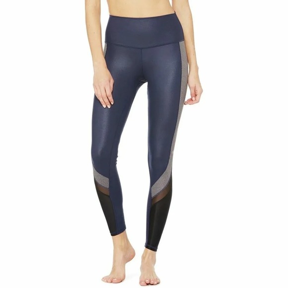 ALO Yoga Elevate Hi-Rise Leggings - Navy Gray Mesh Colorblock - Size XXS - NWoT - Picture 2 of 6